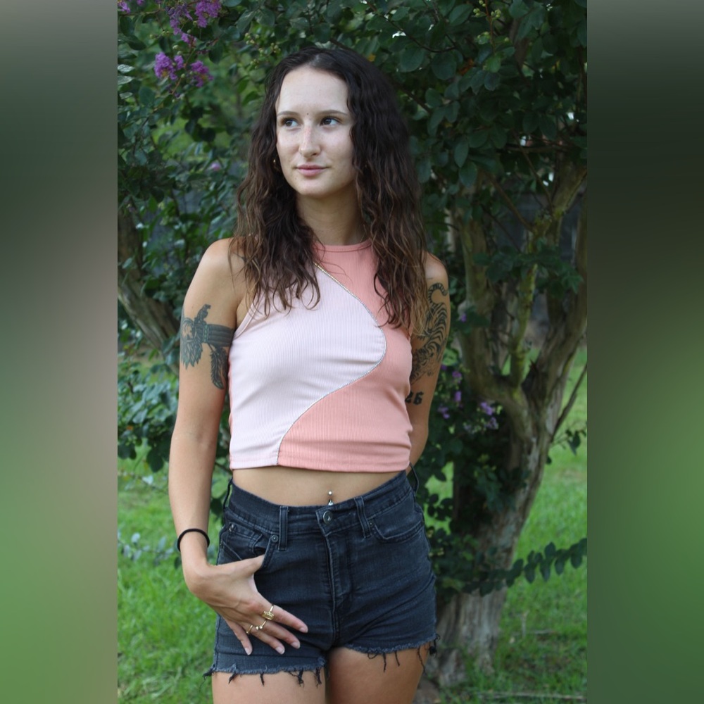 Two-toned rhinestone crop top